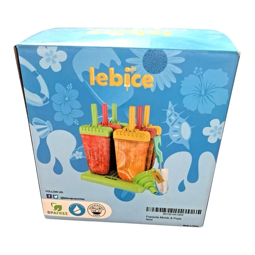 Lebice Popsicle Molds 6 Ice Pop Makers with Funnel‎ and Brush Kids DIY Snacks